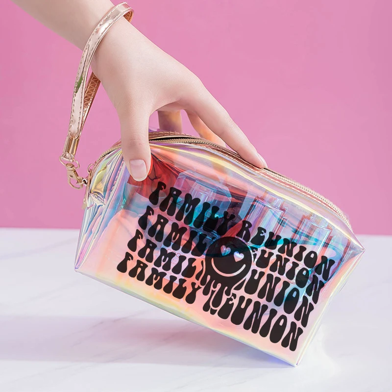 Wingtu Wholesale New Design Pvc Zipper Custom Pattern Cosmetic Bag Brand Clear Travel Makeup Bag With Logo
