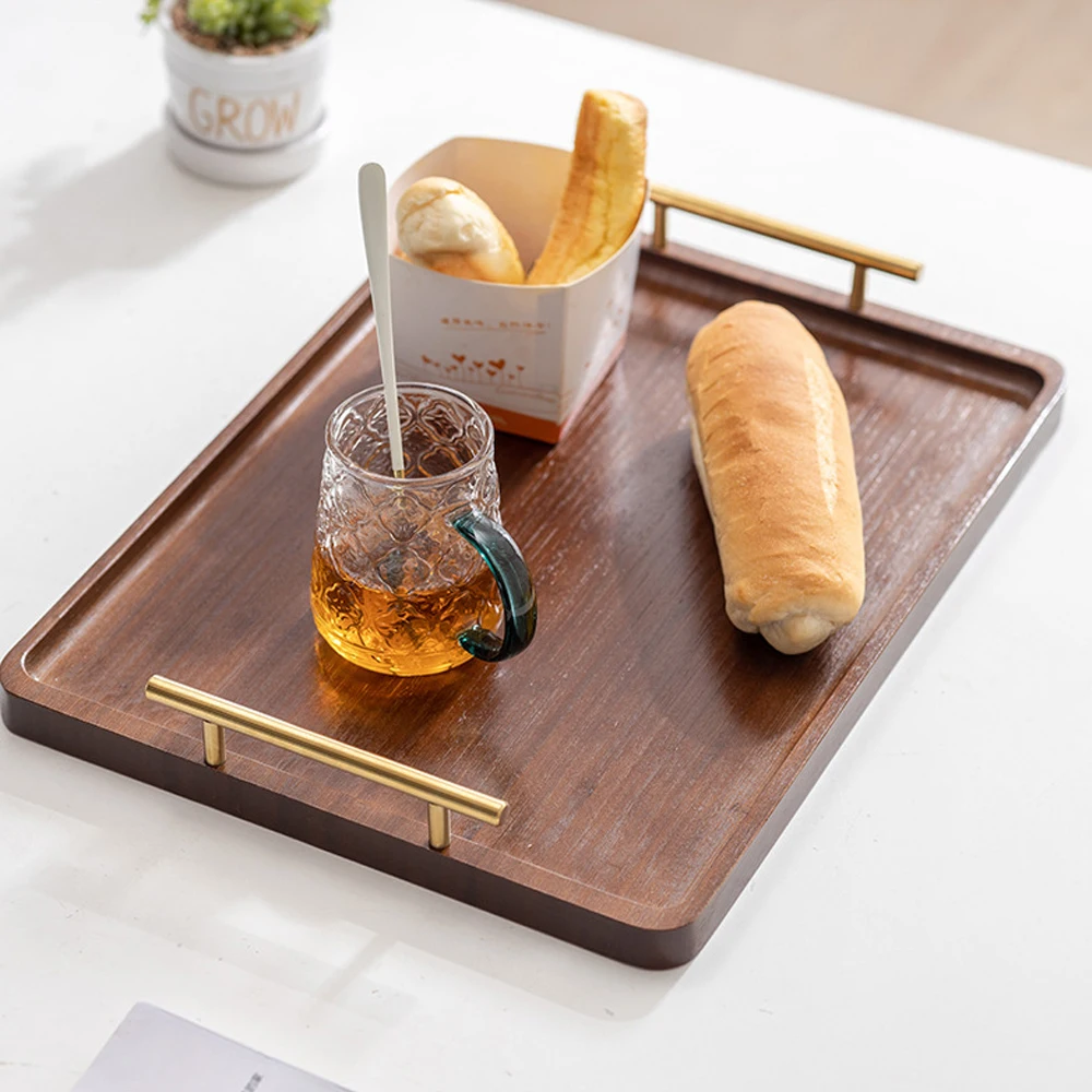 Natural Bamboo Plate Coster Food-Safe Wooden Bamboo Fruit Service Tray Nuts Tray Cracks Storage with Handle for Wedding Party