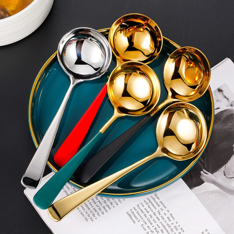 2021 Popular Colorful 304 Stainless Steel Spoon Round Heard Mirror Polishing Dessert Spoon Colander