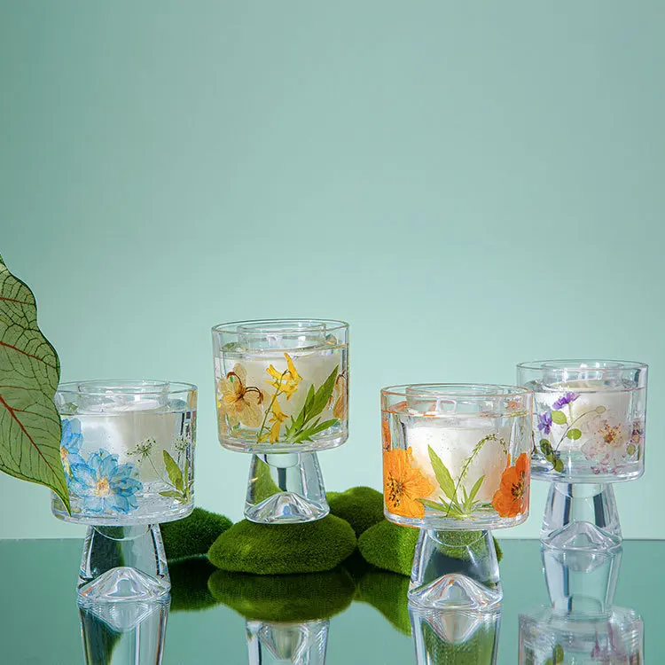 Home Decoration Wholesale Custom Aroma Private Label Soy Wax Printed Clear Glass Jar Holder Scented Candle for Gift Set
