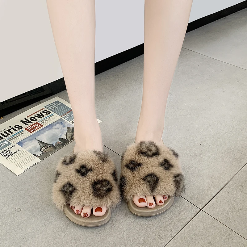 
2020 Winter No Logo Bedroom Home Indoor House Open Toe Slippers Pantuflas Fur Slippers 