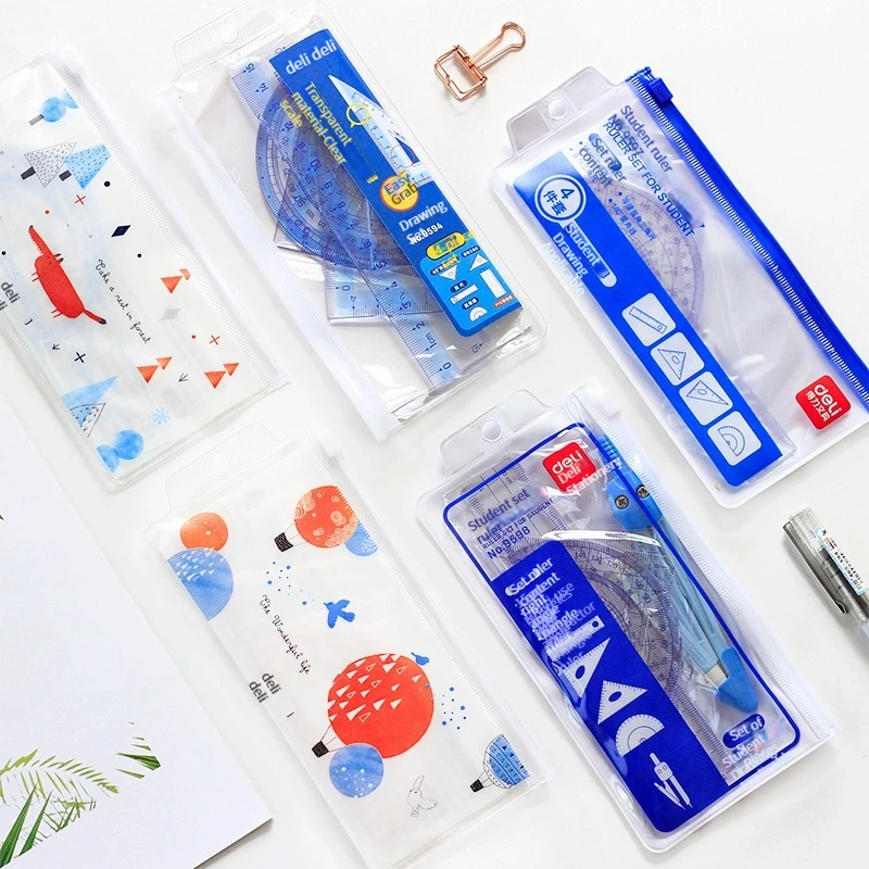 Deli 6208 high quality stationery elementary school students with a set ruler ruler triangular ruler protractor