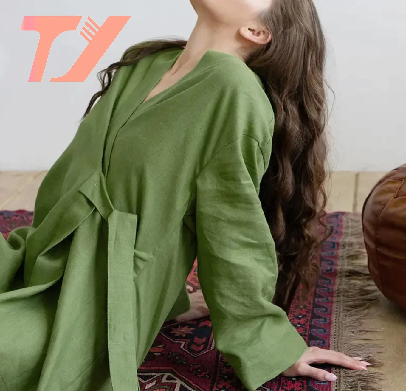 Kimono Robes 100% Cotton And Linen Solid Color Long-sleeved Cardigan Pajamas Outerwear Ladies Pajamas Home Clothes