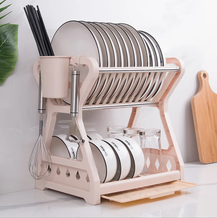 Hot selling Multi-function Home Household Bowls Plates Dinning Kitchen Bathroom Shelf PP Stainless Steel Plastic Shelf