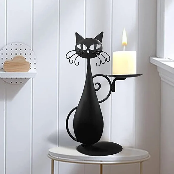 Black Cat Candlestick Candle Holder Set Vintage Retro Home Metal Decorate Wholesale