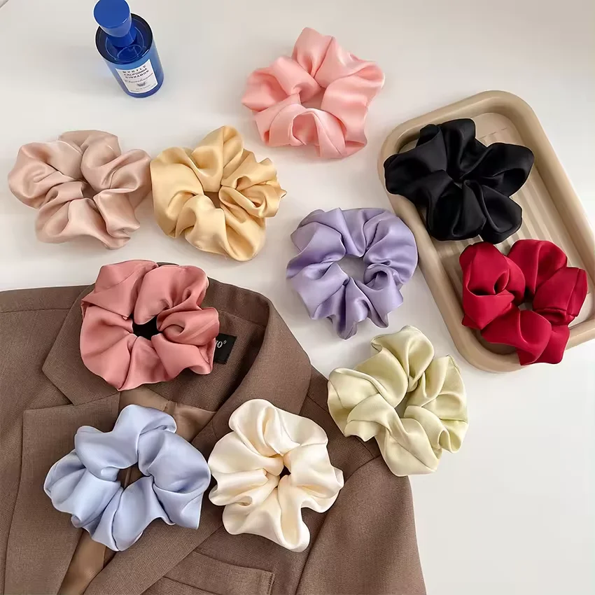 2023 Oversized Satin Hair Accessories Scrunchies Hair Ties Women Girls Large Jumbo Scrunchies Elastic Hair Band Free B007