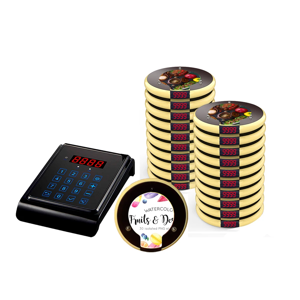 Artom High quality Wireless paging system for restaurant queue device with 20 coaster pagers free waterproof logo