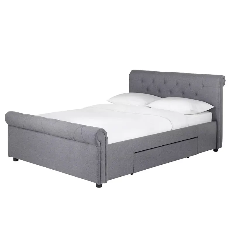 Bed Frame With Headboard And Side Tables Of American Upholsteres Bed 6 Feet Upholstered Bed In Grey Or Brown Fabric