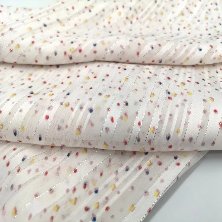 
HOT DESIGN SLIVER SILK WOVEN POLYESTER FABRIC IN STRIPE DESIGN FOR WOMEN GARMENT 