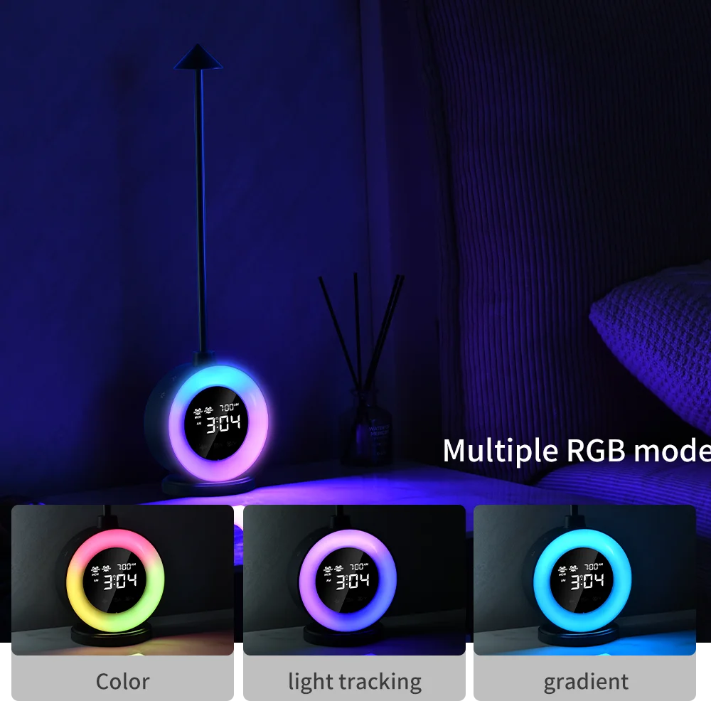 Dual alarm clock wake up light natural sound  adjustment touch dimming timer night light portable bedside led mood table lamp