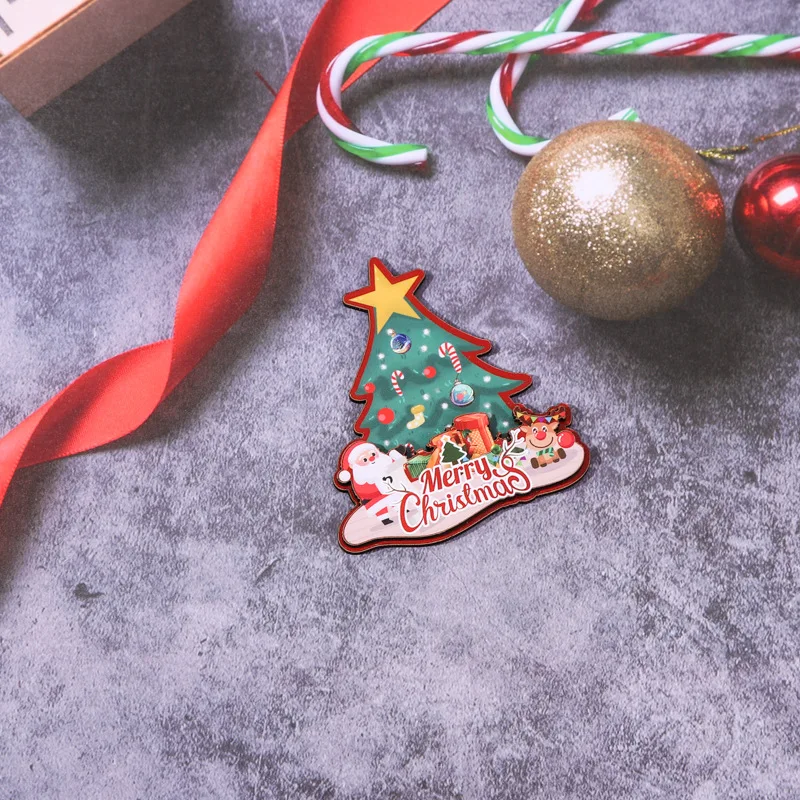 Wooden  Xmas laser cut wood craft shapes fridge magnet indoor Christmas decorations 3D Magnets