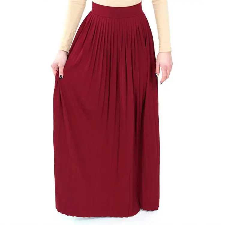 Womens islamic Chic Casual elegant Elastic Waist Boho A Line Summer Flared Shirring Pleated Long Swing Maxi Skirt