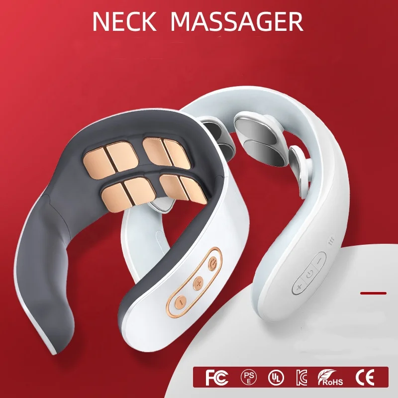 EMS TENS pulse dual pressure point kneading neck protector warmer massager heating neck cervical massage machine device