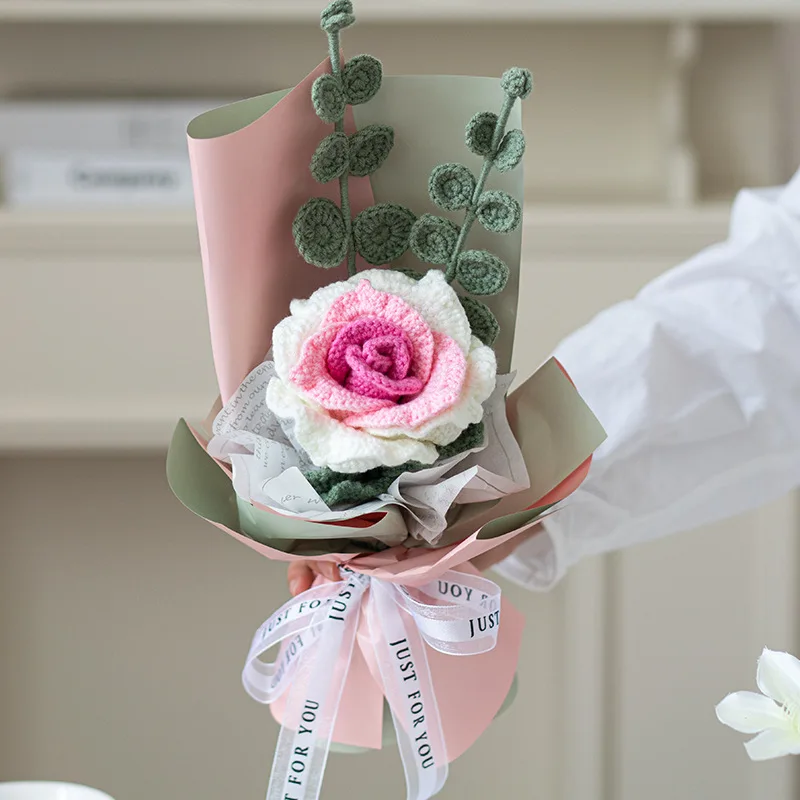 TS DIY Wool crochet flower Tulip Flower Kit Bouquet handmade crochet knit flower for Wedding Vase