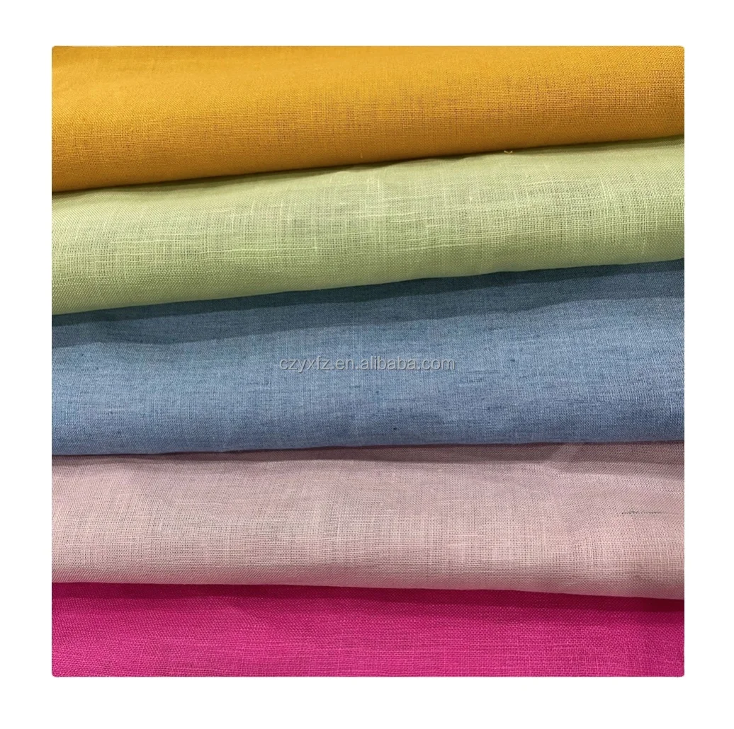 Plain color breathable stone washed woven organic cotton linen fabric wholesale for clothing