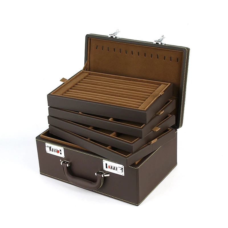 Nordic Wood Large Acrylic Display Stand Portable Leather Case Storage 10 Drawer Boutique Gold Jewelry Organizer Box