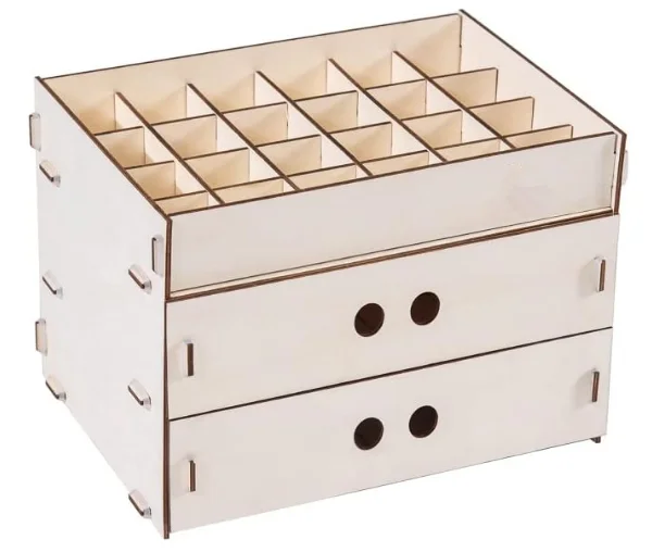 48 Removable Grids Storage for Model Parts Ink Bottles Wooden Paint Organizer Pigments Holder Rack with 2 Cabinet Drawers