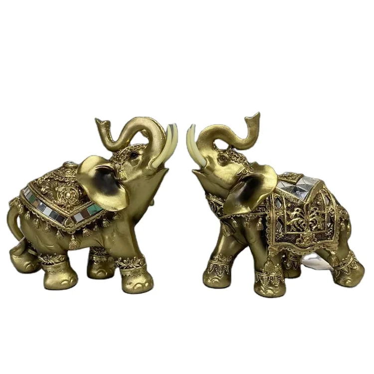 Fashion Resin Elephant Animal Painting Table Top Decoration 2set With Glass Chips