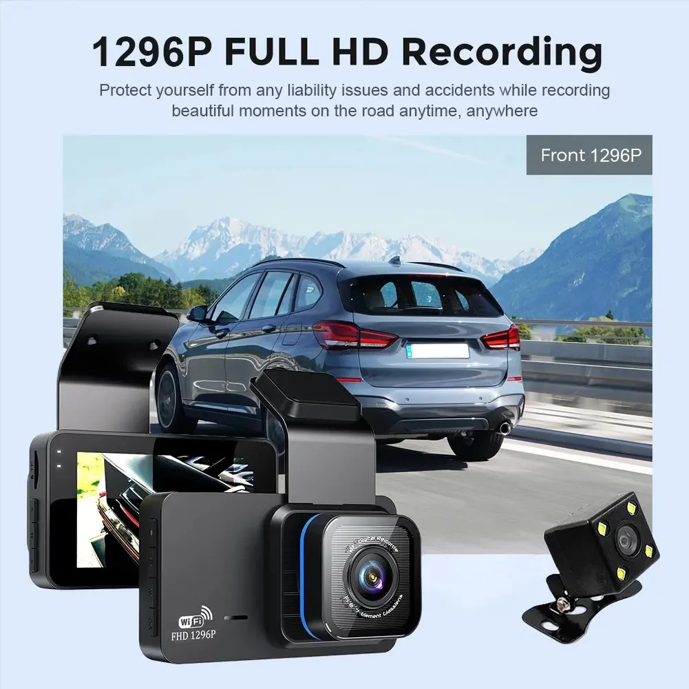 3-дюймовый Wi-Fi видеорегистратор 1080P HD ночного видения до и после двойной записи заднего вида видео автомобиля