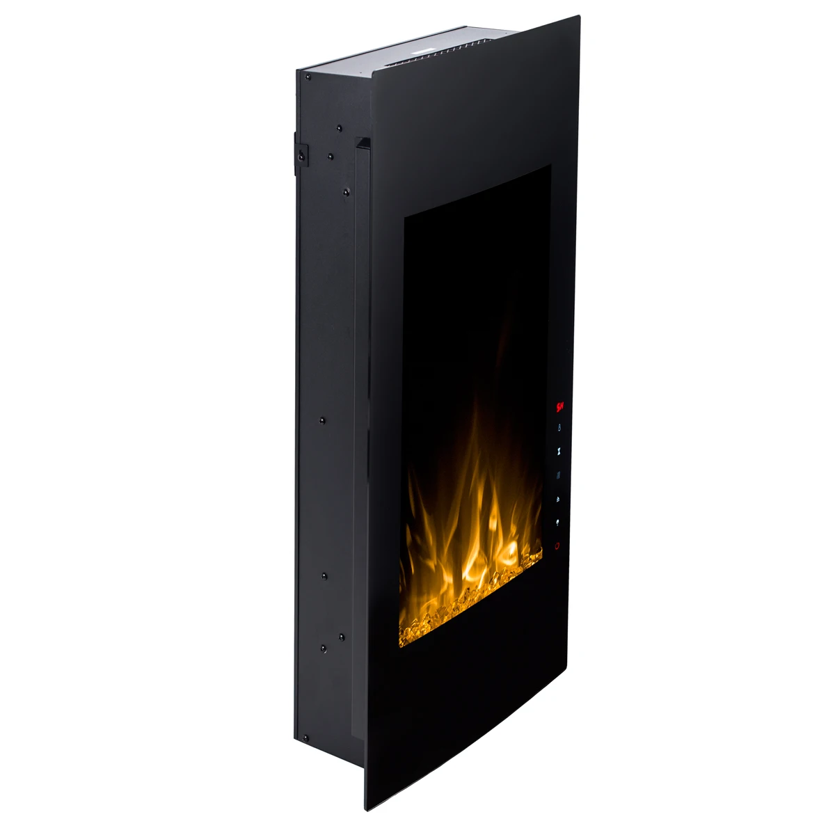 customized black curved glass semicircle indoor high vertical wall mounted electric fireplace for air heating