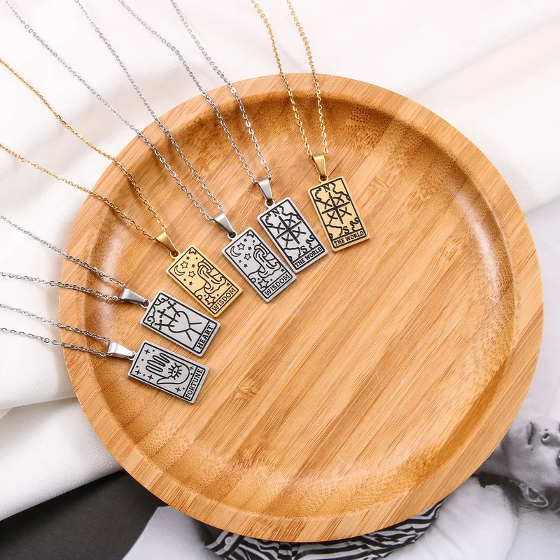 Women men fashion jewelry 2021 stainless steel gold silver amulet tarot card pendant necklace