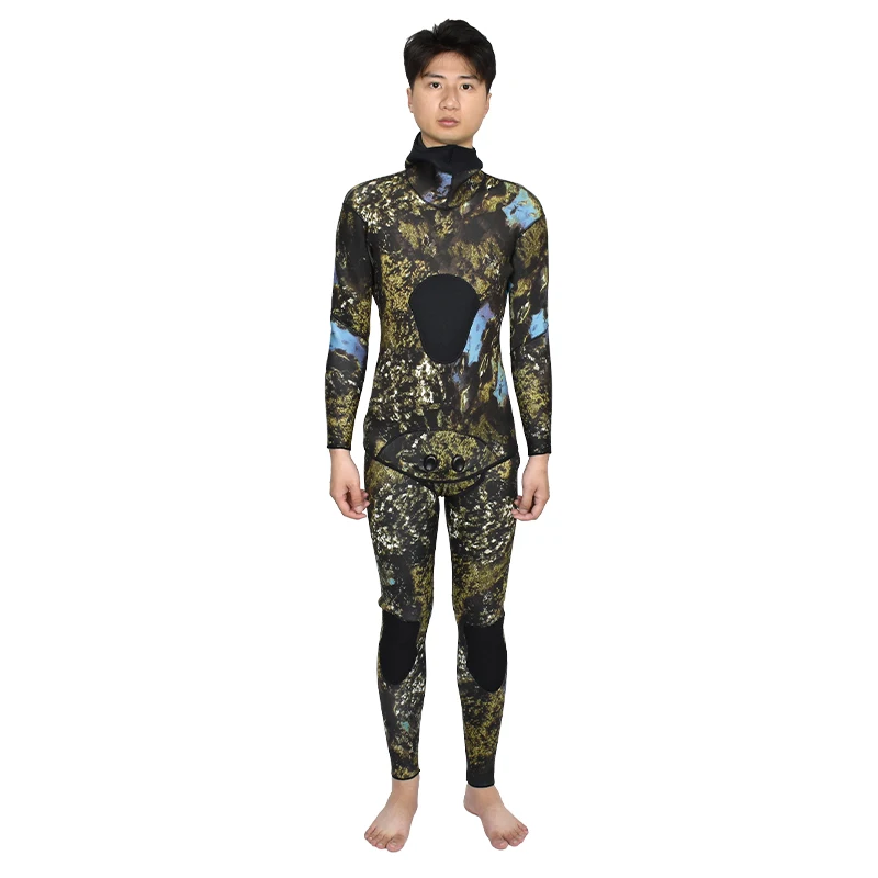 Long Sleeve Full Body Two Piece Hoodie Camouflage Free Diving Suit 3mm 5mm 7mm 9mm Spearfishing Wetsuit For Men