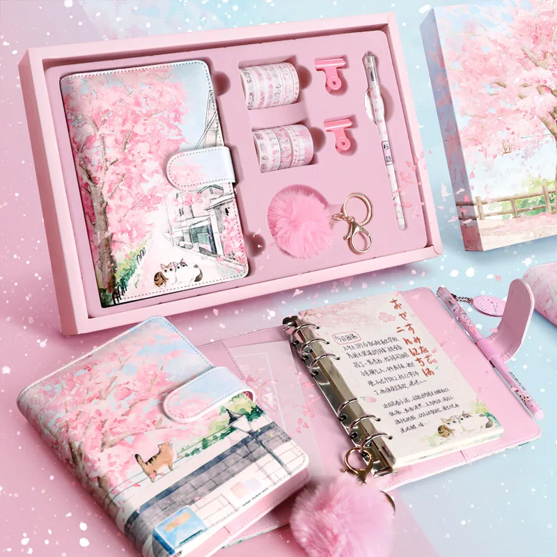 Japan and Korea cute A6 notebook notebook student set diary Creative Sakura gift box detachable loose-leaf book