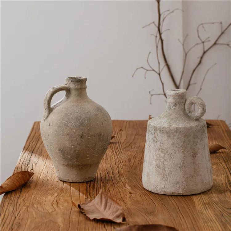 Уникальный винтажный дизайн деревенская текстура настольная Терракотовая Ваза ручной работы художественные декоративные вазы для домашнего декора цветок