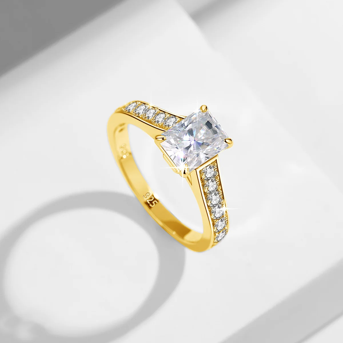 Jewelry Manufacturer Classic D Color Diamond Bridal Engagement Silver Gold Emerald Cut moissanite ring 18k gold bridal plated