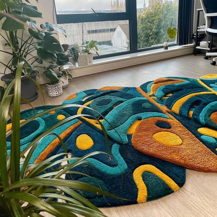 Wholesale Colorful Washable Leaf Shaped Foot Mat 3D Rug Handmade Living Room Carpet Cozy Area Rugs