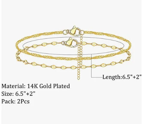 Gold Bracelet for Women Dainty 14K Gold Plated Sparkle Chain Bracelet for Women Teen Girls