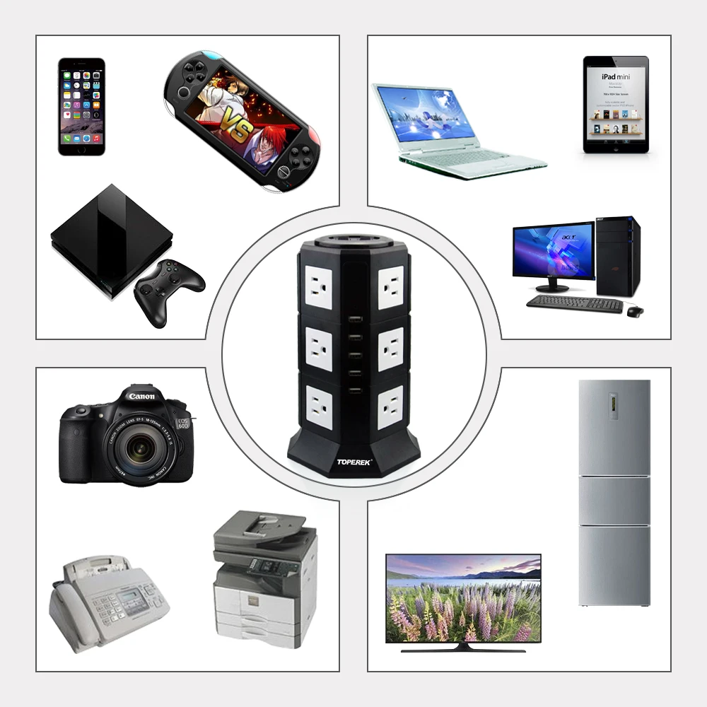 TP-VA5U12S:4 outlet us surge protector double usb charging socket electric 13a socket panel