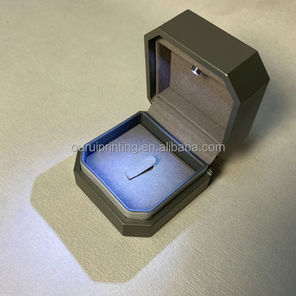 custom logo printed jewelry boxes wholesale led silver silk screen luxury custom ring boxes jewelry box with lights