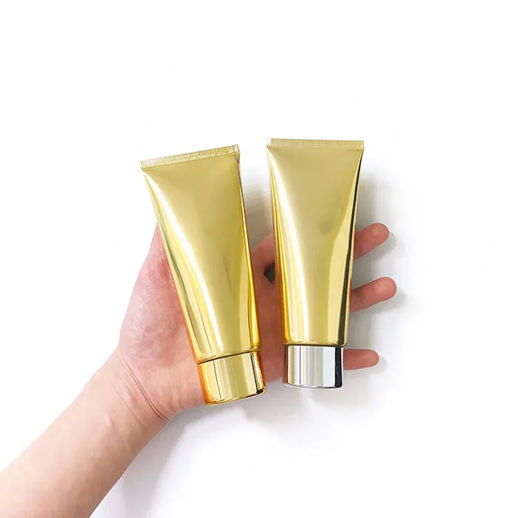 100ml Custom wholesale Golden Aluminum Plastic Empty Travel Squeeze Bottle Glossy Cream Containers 50pcs/lot Soft Tube