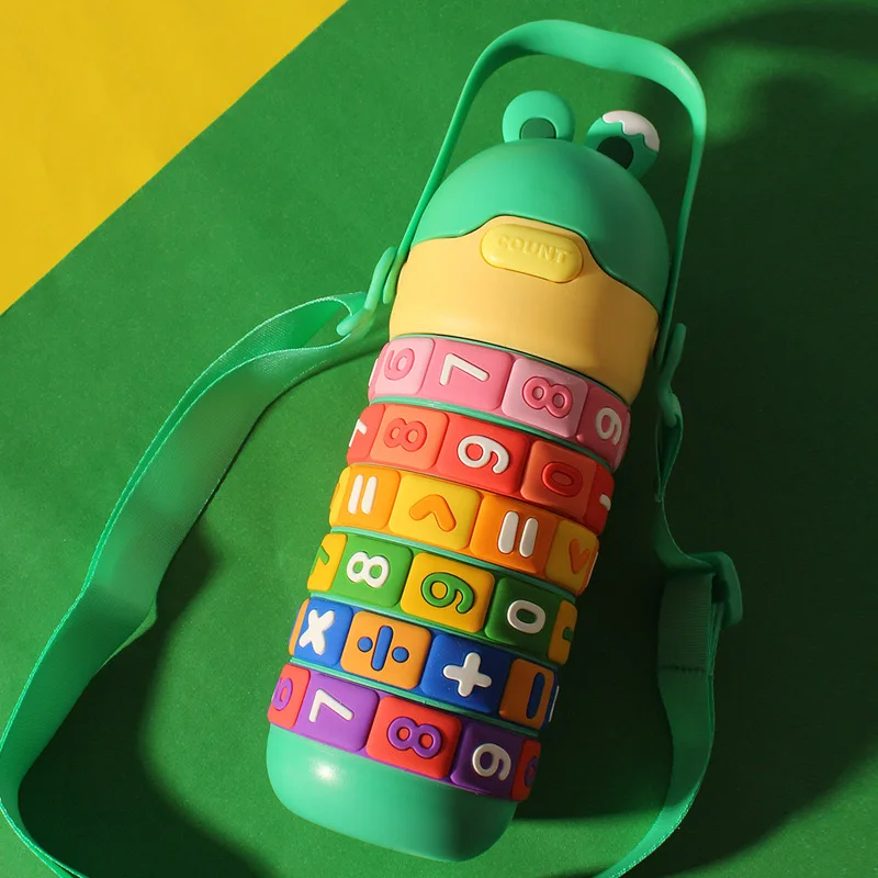 430ml Kids Stainless Steel Straw Thermos Mug With Case Cartoon Leak-Proof Vacuum Flask Children Thermal Water Bottle Thermocup