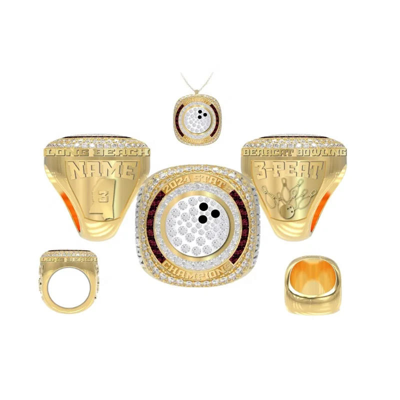 High quality customized gold and silver rings bowling table tennis entertainment games commemorative rings