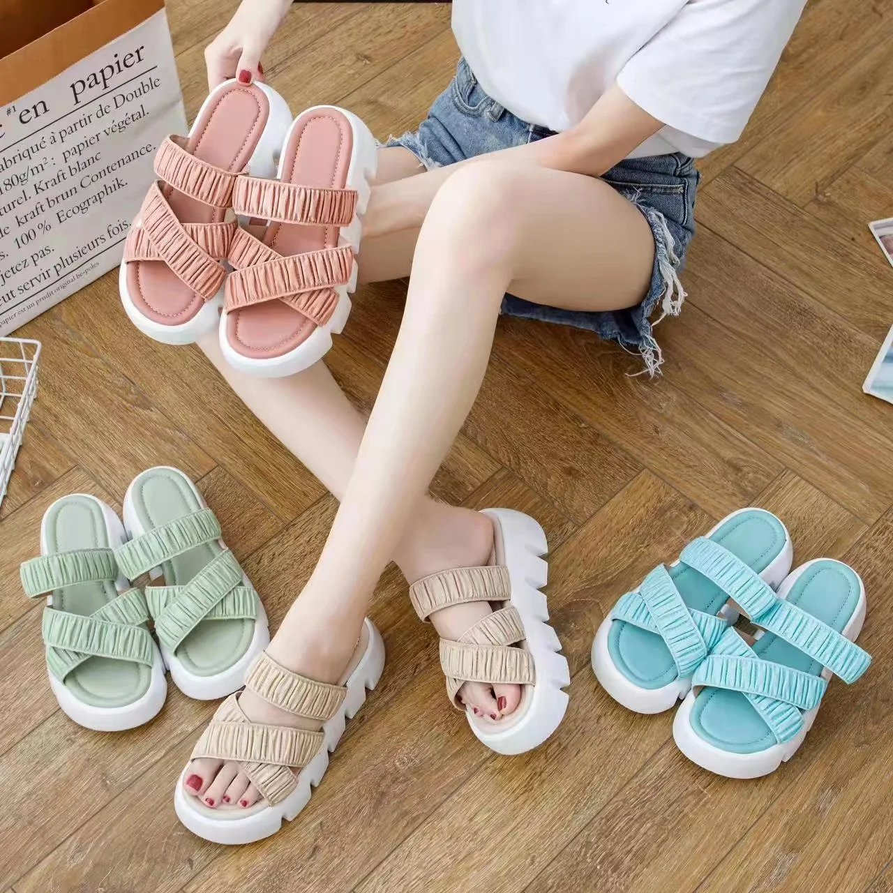 Factory direct supply slide sole ankle cross strap platform sandals high heel for women and ladies