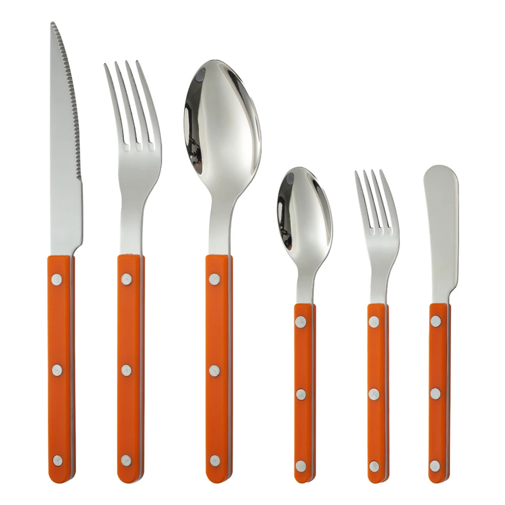 ABS Handle Stainless Steel 304 Cutlery Set Wholesale Knife Spoon Fork With Rivet Plastic Handle