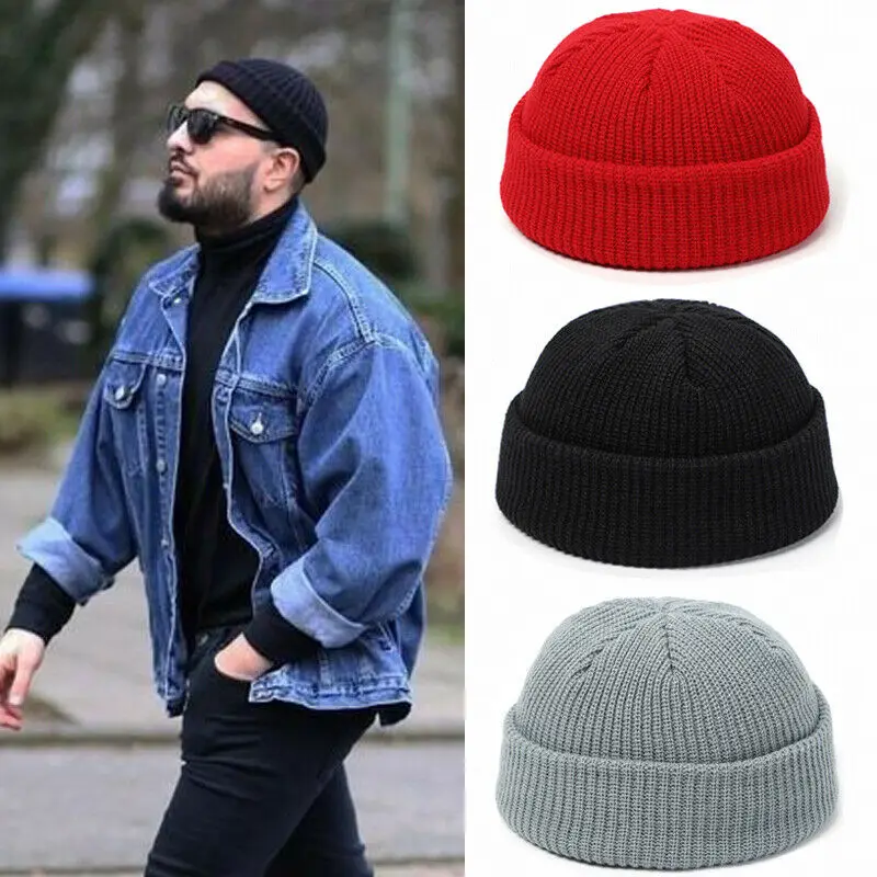 Fashion Design Knitted Ribbed Beanie Cap 100%  Acrylic Cuffed Plain Winter Hat Women Outdoor Slouchy Running Winter Hat Unisex