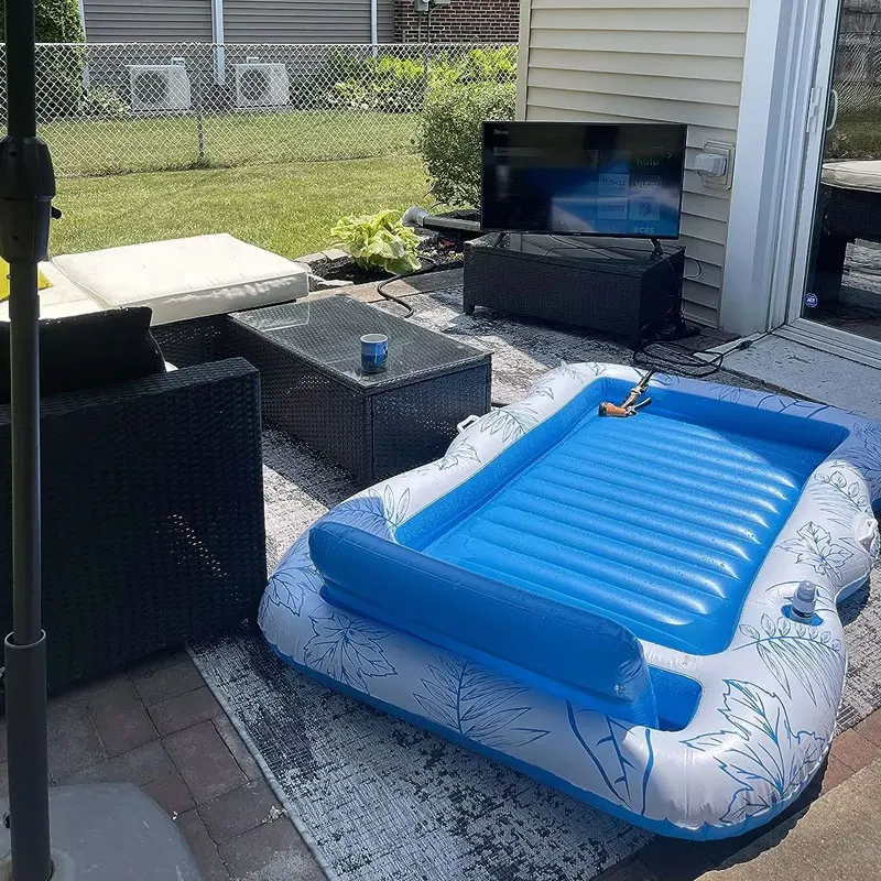 Wholesale Water Party Inflatable Swim Pool Float Lounger With Headrest Adult Blow Up Pool Beach Air Mattress Bed Customized