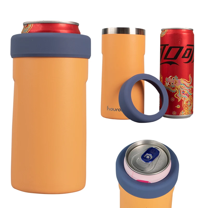 4 в 1 под заказ 12 унций вакуумная Изолированная двойная стенная нержавеющая сталь тонкая банка охладитель пива охладитель вина чашка с 2 крышками