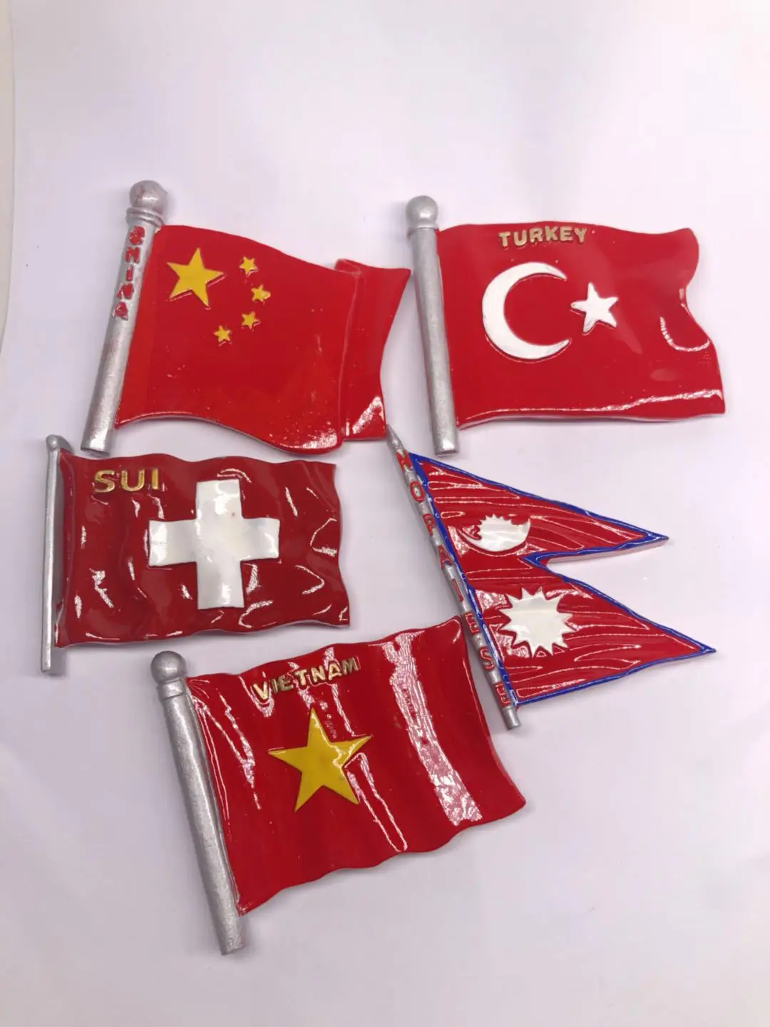 Wholesale custom hand-painted world tourist souvenirs national flag shape fridge magnet
