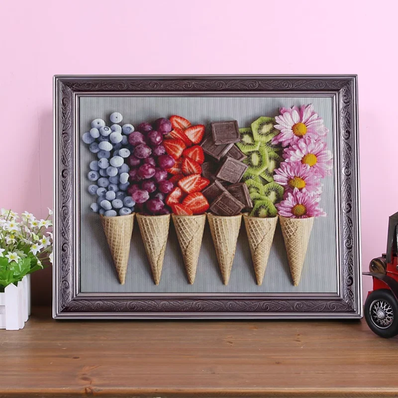 Fruit Ice Cream Cross Embroidery 2024 New Line Embroidery Self Embroidered Handmade Living Room Dining Room Simple Modern