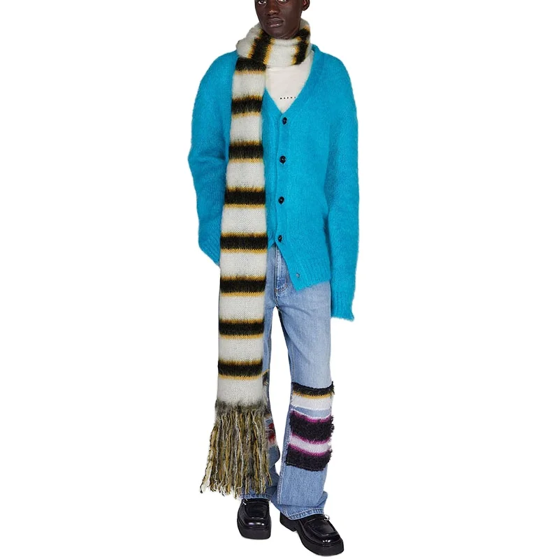 Custom OEM & ODM crocheted men women sweater knitted scarf winter mohair knitwear striped knit scarf