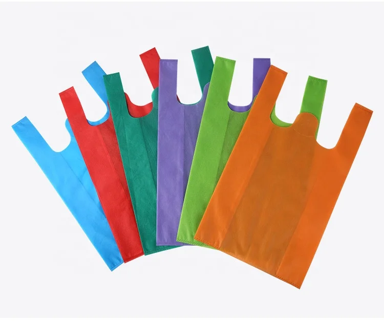 2022 Hot Selling cheap price colorful eco-friendly non woven t-shirt bag supermarket w d cut carry-out bags