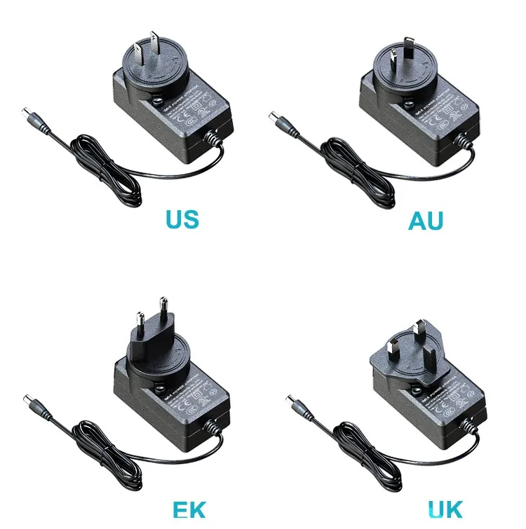 EU UK AU Interchangeable Plug in Adaptor Supply Specs 5V 9V 12V 3A 18W AC DC Wall Mount Power Adapter