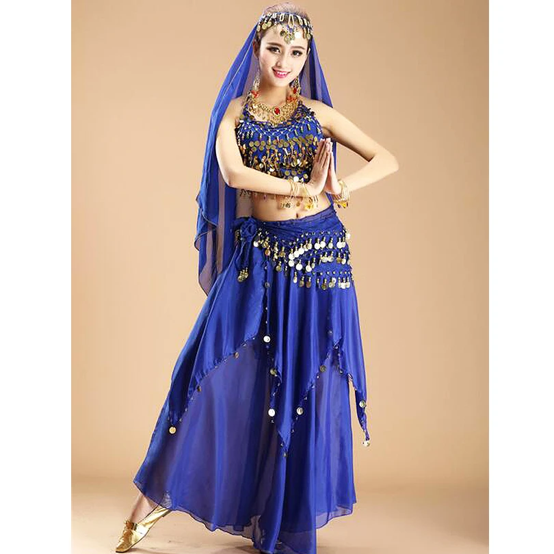 Manufacturer Direct Selling 11 colors Oriental Belly Dance Costume Indian Costumes Sequin Coins Tops and Skirt Set for Women