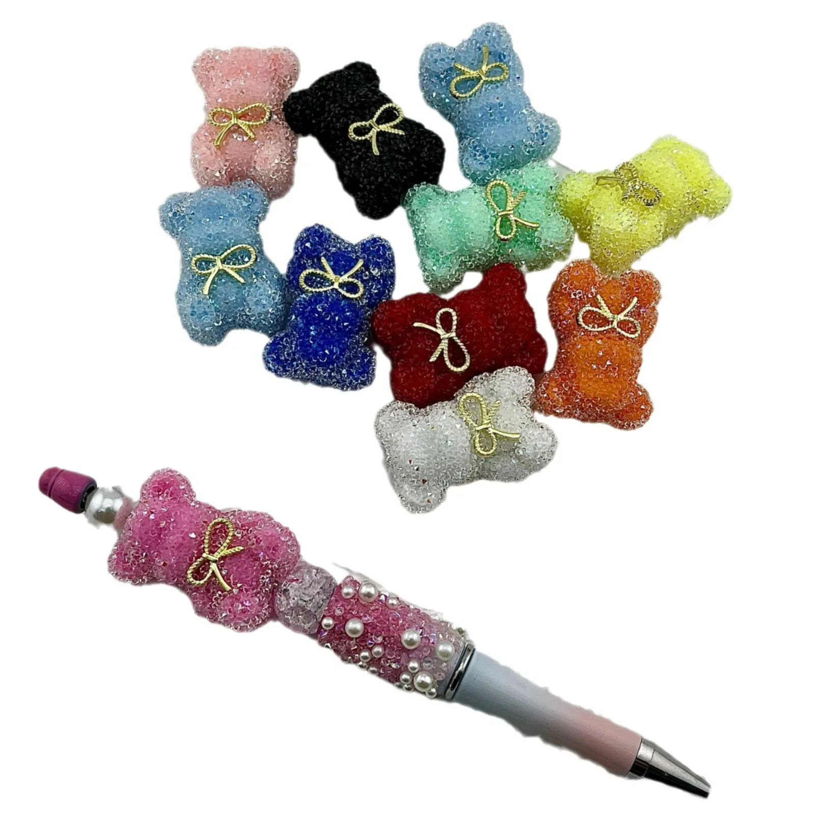 Luxury Bow Shaped Sugar Stone Bear Through-Hole Beads Handmade Diy Jewelry Bling Rhinestone Beads For Diy Pens