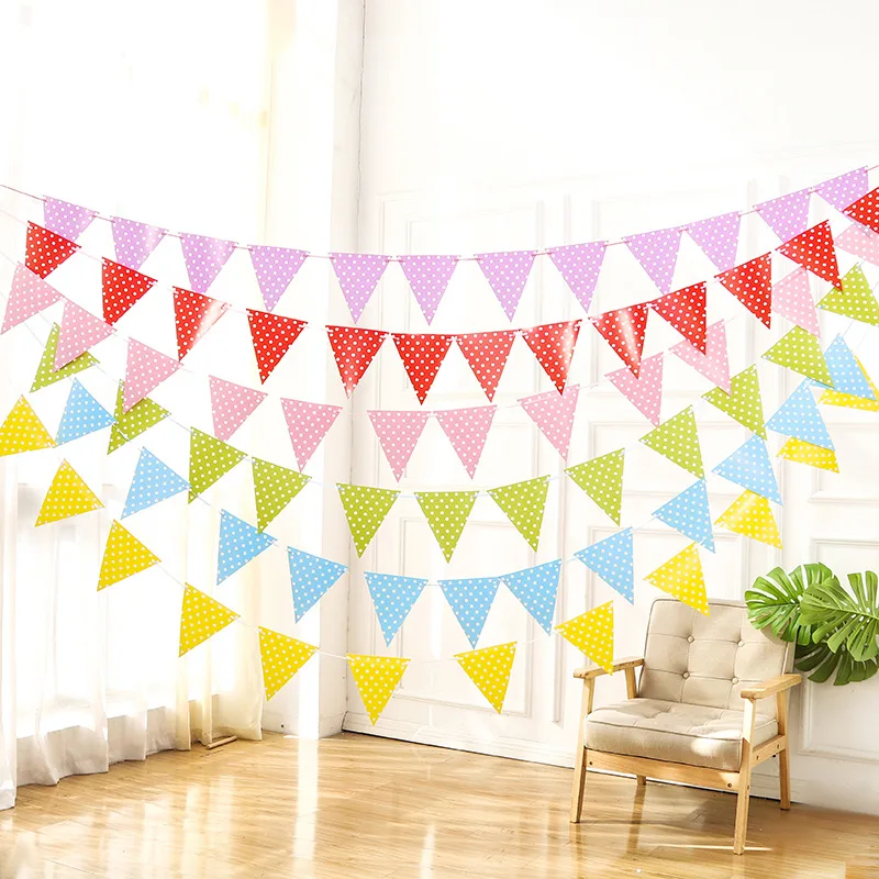 Polka Dot Pattern Reusable Paper Banner Triangular Garland for Party Festival Celebration with Competitive Price