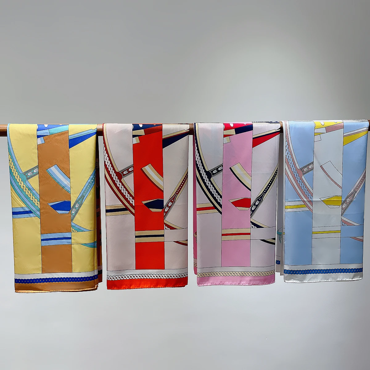Wholesale silk scarf custom printing logo 90*90cm large square satin silk scarf shawl hand rolled silk scarves for women